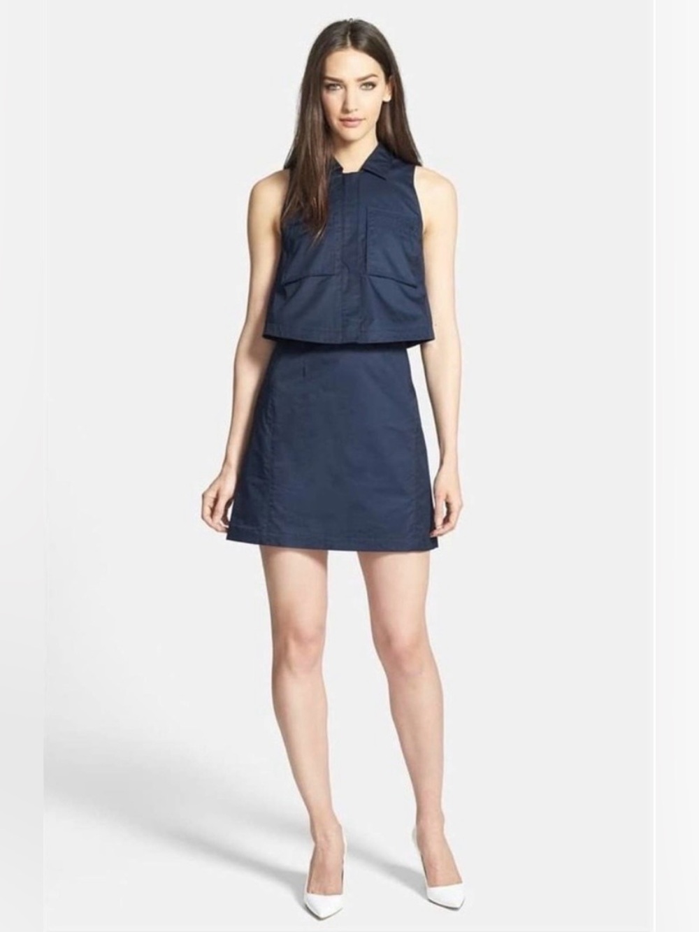 Theory Gemine Taranto Pop Top Sleeveless Dress in color Mud (brown/olive) - Picture 4 of 16